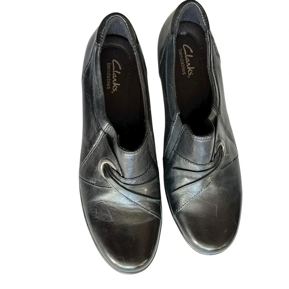 Clarks Bendables Black Leather Slip On Loafer Shoes Women's Size‎ 9M